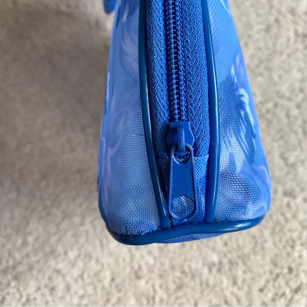 Avon Blue Floral Mesh Makeup Cosmetics Bag Case Pouch